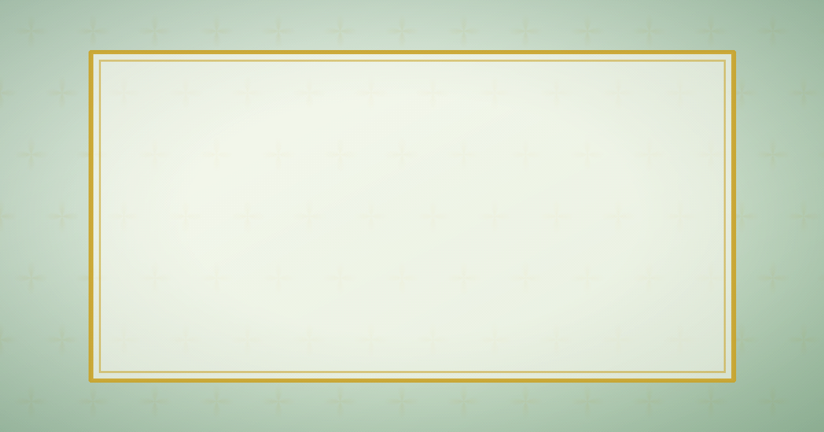 A green invitation card with a gold frame on a patterned background